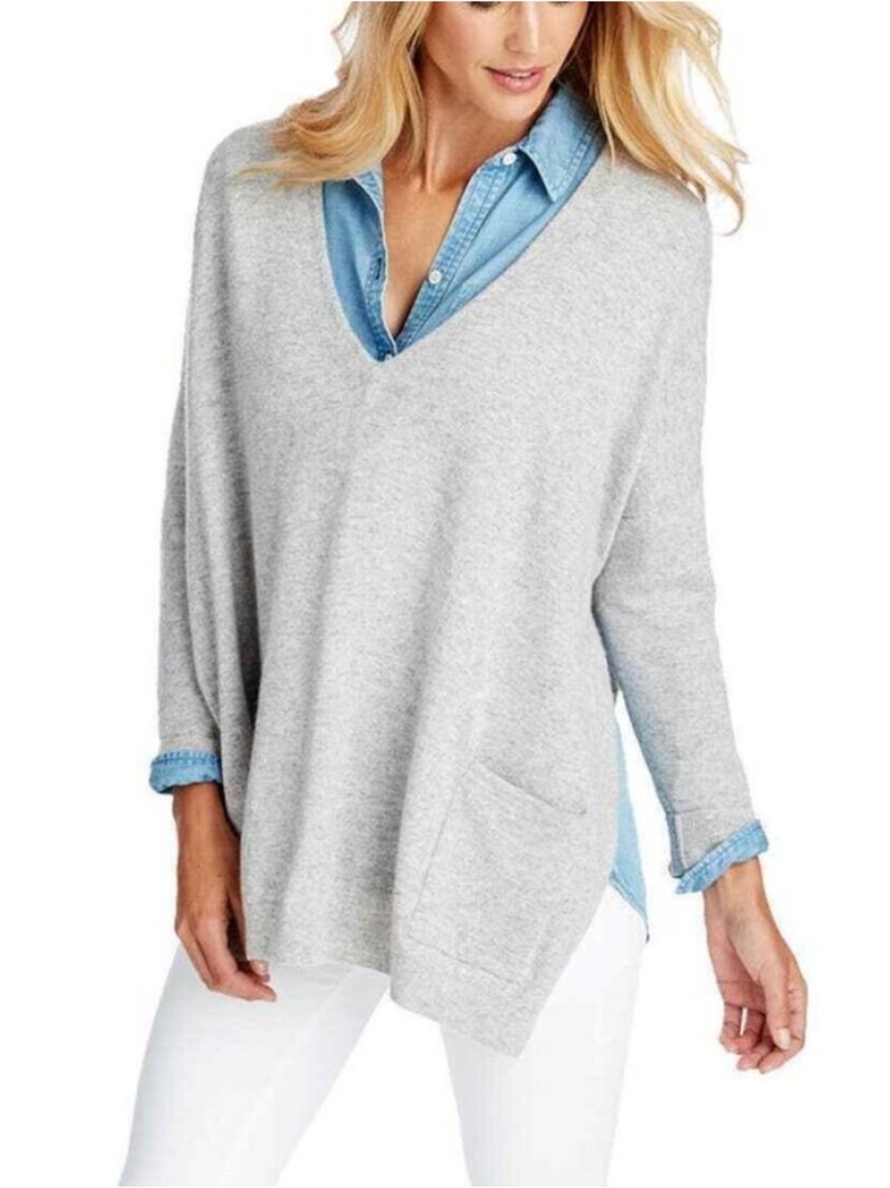Vineyard Vines Cashmere Blend Relaxed Oversized V-Neck Sweater In Gray Size S